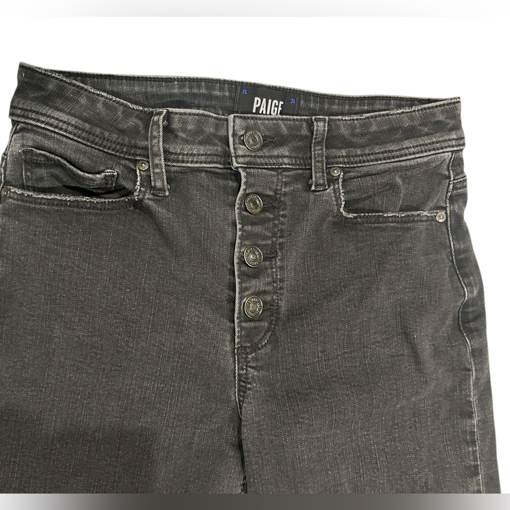 Paige Denim Black Wide-Leg High Waist Jeans Button Fly Crop - Picture 4 of 5